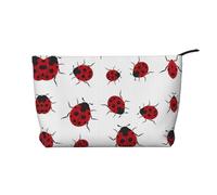 Seven Star - Bolsa de maquillaje de pana con diseño de mariquitas, versátil con cremallera para uso diario y organizador de capacidad de viaje, Black, Talla única