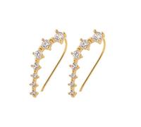 Seven Star Diamond Stud Earrings,7 Crystals Leaf Shape Ear Climber, Hypoallergic Cuff Climbing Earrings for Women (Gold)