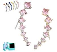 Seven Star Diamond Stud Earrings, S925 Sterling Silver Fashion Seven-Star inlaid Colored Zircon Climbing Earrings (Pink)
