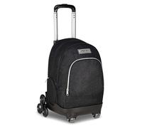 Seven Trolley escolar Comby 8 ruedas Made of Stars, negro, efecto purpurina, 31 L, desmontable, uso mochila, barra telescópica, bolsillo equipado, bolsillo para PC, escuela primaria y secundaria, niña