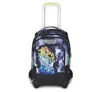 Seven - Mochila escolar Jack con 3 ruedas, color negro y verde, mochila con carro desmontable de 37 litros de capacidad, bolsillo para botella, mochila desmontable, escuela primaria y secundaria, niño