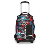 Seven Trolley escolar Jack 3 ruedas, negro y rojo, Half Street, 3 en 1, triple uso, mochila con carro desenganchable, bolsillo para botella y sistema cruzado, mochila escolar de viaje, niño niño,