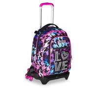 Seven - Mochila escolar Jack de 3 ruedas, violeta fucsia, mochila con carrito desmontable de 34 L, bolsillo para botella y sistema cruzado, fácil de manejar, mochila resistente, escuela primaria y