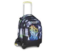 Seven - Mochila escolar Jack con 3 ruedas, color negro y verde, mochila con carro desmontable de 37 litros de capacidad, bolsillo para botella, mochila desmontable, escuela primaria y secundaria, niño