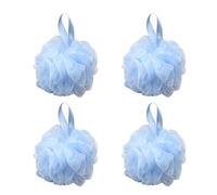 SEVENHEAD Esponja de baño para ducha, azul, 50 g/pieza, puf de malla para baño, coleteros de baño (juego de 4)