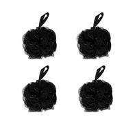 SEVENHEAD Esponja de baño para ducha, color negro, 50 g/pieza, puf de malla para baño, coleteros de baño (juego de 4)