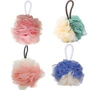 SEVENHEAD Juego de 3 esponjas de baño, color blanco, rosa, verde, morado (grande) y 1 rosa sólido, esponja exfoliante para el cuerpo, lufa 50 g/pieza