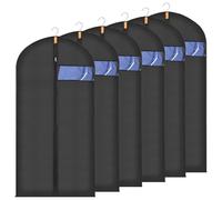 Sevenpers Fundas Ropa Armario Negro 60x140cm Juego 6, Antipolvo Antihumedad Antipolillas, Funda Larga con Cremallera, Transpirable Bolsa de Ropa para Abrigos Invernales y Vestidos Grandes