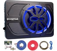 Seventour Subwoofer delgado de 10 pulgadas y 800 W para debajo del asiento, subamplificador de audio integrado para coche/camión, nueva actualización con luz ambiental LED azul