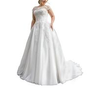 SEVENYXX el Vestido de Novia Aumenta el Tamaño del Vestido de Novia de la Palabra A, el Vestido de Novia de la Princesa de Encaje, el Vestido de Novia Civil, Marfil, 44