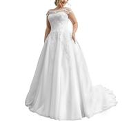 SEVENYXX Vestido de Novia Aumenta el Tamaño, Princesa Encaje, Civil, Blanco, 46