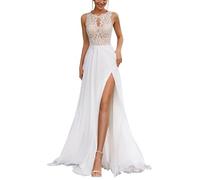 SEVENYXX Vestido de Novia de Chifón de Playa de Encaje Vestido de Novia Civil Simple, Marfil, 42