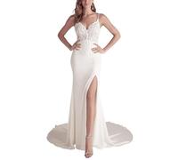 SEVENYXX Vestido de Novia de Mujer, Fideos Italianos, Encaje, Sirena, Registro de Vestidos de Novia de Playa Long, Blanco, 36