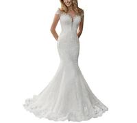 SEVENYXX Vestido de Novia de Sirena Largo, Princesa, Civil y de Moda, Blanco, 38