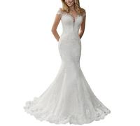 SEVENYXX Vestido de Novia de Sirena Largo Vestido de Novia de Princesa Vestido de Novia Civil Vestido de Novia de Moda, Marfil, 40