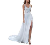 SEVENYXX Vestido de Novia Encaje Bohemio Vestido de Novia Largo Vestido de Novia, Blanco, 44