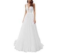 SEVENYXX Vestido de Novia Femenino Princesa Vestido de Novia Largo Vestido de Novia de Tul de Palabra a Vestido de Novia de Moda Civil, Blanco, 40