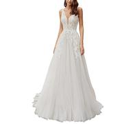 SEVENYXX Vestido de Novia Femenino Princesa Vestido de Novia Largo Vestido de Novia de Tul de Palabra a Vestido de Novia de Moda Civil, Marfil, 40