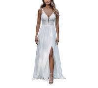 SEVENYXX Vestido de Novia Mujer Chiffon Vestido de Novia Civil Cuello V, Blanco, 44