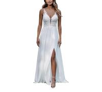 SEVENYXX Vestido de Novia Mujer Chiffon Vestido de Novia Civil Cuello V, Marfil, 44