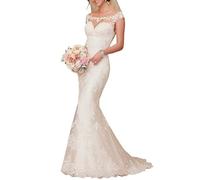 SEVENYXX Vestido de Novia Retro Largo Sirena Civil Femenino, Blanco, 34