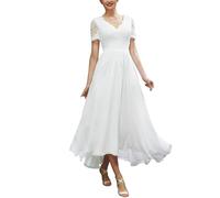 SEVENYXX Vestido de Novia Retro Letra a Vestido de Novia de Encaje de Manga Corta Moda Civil de Novia Simple, Marfil, 36
