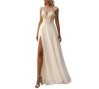 SEVENYXX Vestido de Novia Retro Vestido de Novia Largo Vestido de Novia de Playa Vestido de Novia de Encaje Cosido Vestido de Novia, Marfil, 40