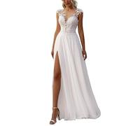 SEVENYXX Vestido de Novia Retro Vestido de Novia Largo Vestido de Novia de Playa Vestido de Novia de Encaje Cosido Vestido de Novia, Blanco, 38