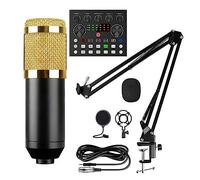 SEVEQIS Podcast Kit, Micrófono de Condensador con Tarjeta de Sonido en Vivo V8S (Opcional) for transmisión en Vivo, Canto, Juegos(Style B Gold)