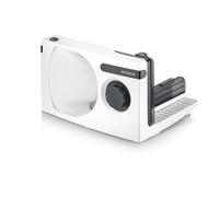 SEVERIN - Cortafiambres eléctrico con corte 0 - 15 mm, cortadora de fiambre apta para carne, pan y queso, máquina para cortar, rebanadora con protector de dedos, Blanco, 100 W, AS 3912