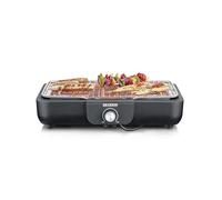 Severin barbacoa de mesa con parrilla de acero inoxidable, para interior y exterior, 2.300 W, superficie de la parrilla de 37 x 29 cm, regulación de temperatura por termostato, negro PG 8554