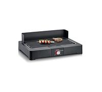 Severin Barbacoa de mesa con placa de grill acanalada para interior y exterior, barbacoa eléctrica con arranque rápido, mini barbacoa sin riesgo de quemaduras, negro, PG 8567