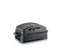 Severin Barbacoa eléctrica con tapa abatible, 2300 W, máx. 230 °C, tiempo de calentamiento de 10 min, revestimiento cerámico, termómetro, superficie de cocción de 45 x 30 cm, negro mate, PG 8597
