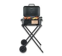 Severin Barbacoa Eléctrica de Pie y Mesa con Tapa, Placa Cerámica, 2300W | 230°C máx en 10 min, con tapa y termómetro, placa cerámica, 2 en 1 interior y balcón, 45x30 cm, negro, 8598