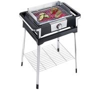 SEVERIN Barbacoa SENOA BOOST S con parrilla de acero inoxidable y bandeja de almacenaje, parrilla eléctrica con zona Boost, mini barbacoa sin riesgo de quemaduras, negro, PG 8117
