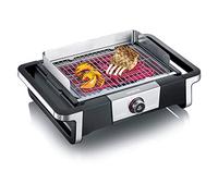 SEVERIN Barbacoa SENOA DigitalBOOST con parrilla de acero inoxidable, parrilla eléctrica con pantalla OLED digital, mini barbacoa sin riesgo de quemaduras, negro, PG 8114