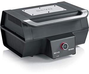SEVERIN Barbacoa SEVO GT con tapa para interior y exterior, parrilla eléctrica, arranque rápido hasta 500 °C, barbacoa con opción de cocción lenta, acero inoxidable/negro, PG 8106