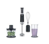 SEVERIN Batidora de mano con accesorios, batidora eléctrica con velocidad regulable por niveles, con multipicadora, jarra y varillas, negro/acero inoxidable cepillado, SM 3772