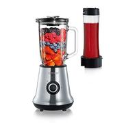SEVERIN Batidora de vaso con Smoothie Mix & Go, incluso recipiente de 1 L y un vaso con tapa de 600 ml, 500 W, Acero inoxidable y Negro, SM 3737
