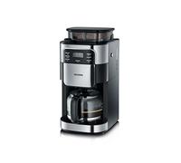 SEVERIN - Cafetera de goteo con molinillo para 10 tazas, Cafetera de filtro / Cafetera americana con jarra de cristal de 1l, pantalla LED con temporizador, Acero inoxidable / Negro, KA 4810