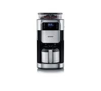 SEVERIN - Cafetera de goteo con molinillo hasta 10 tazas, Cafetera de filtro / Cafetera americana con jarra de cristal de 1l, con pantalla LED con temporizador, Acero inoxidable / Negro, KA 4814