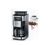 SEVERIN - Cafetera de goteo con molinillo para 10 tazas, Cafetera de filtro / Cafetera americana con jarra de cristal de 1l, pantalla LED con temporizador, Acero inoxidable / Negro, KA 4810