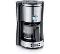 SEVERIN - Cafetera de goteo para 10 tazas, Cafetera de filtro / Cafetera americana con jarra de cristal, con pantalla LED con temporizador, Acero inoxidable cepillado / Negro, KA 4826