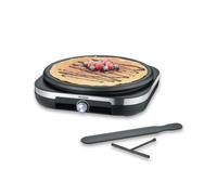 SEVERIN Crepera eléctrica, crepera profesional para crepes dulces y salados, con plancha grande extraíble de 38 cm, aprox. 1500 W, acero inoxidable cepillado/negro, CM 2199