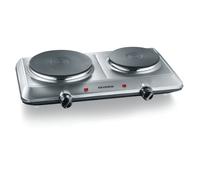 SEVERIN Placa de cocina doble portátil, placa eléctrica para cocinar con 2 fuegos, hornillo eléctrico de mesa con termostato regulable de acero inoxidable pulido, 2.500 W, KP 1014