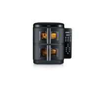 Severin Duo Stack Freidora de aire caliente con 2 cestas de 5,5 litros cada una, cocina saludable, 9 programas automáticos, freidora sin grasa, diseño compacto, S-Fry, 2800 W, negro, FR 9598