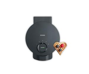 SEVERIN Gofrera Black Line, gofres con forma de corazón, revestimiento libre de PFAS, luz indicadora, práctico enrollador para el cable, 1000 W, negro/acero inoxidable, WA 2117