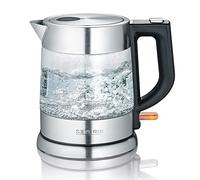 SEVERIN Hervidor de agua de cristal, jarra para hervir agua con conexión inalámbrica, potente y compacta, hervidor eléctrico con filtro antical, acero inoxidable/negro, WK 3468
