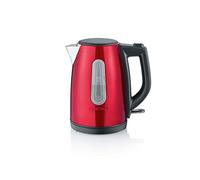 SEVERIN Hervidor de agua metálico, jarra para hervir agua potente y compacta con indicador de nivel, hervidor eléctrico para usar con una mano, rojo metalizado/negro, WK 3417