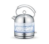 Severin Hervidor de agua retro, 2.400 W, 1.7 L, Elemento calefactor cubierto por placa de acero inoxidable, Vidrio/Acero inoxidable cepillado, WK 3459